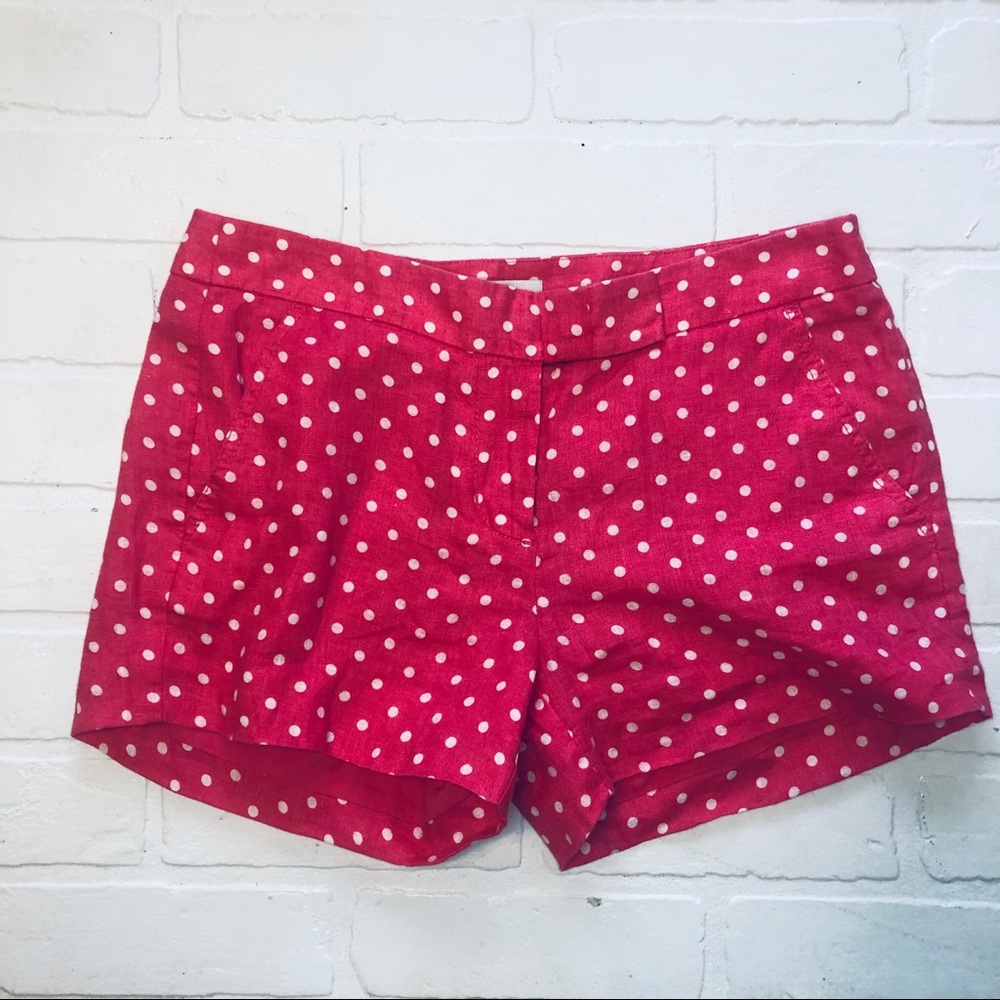 J. Crew Linen Pink Polka Dot Shorts